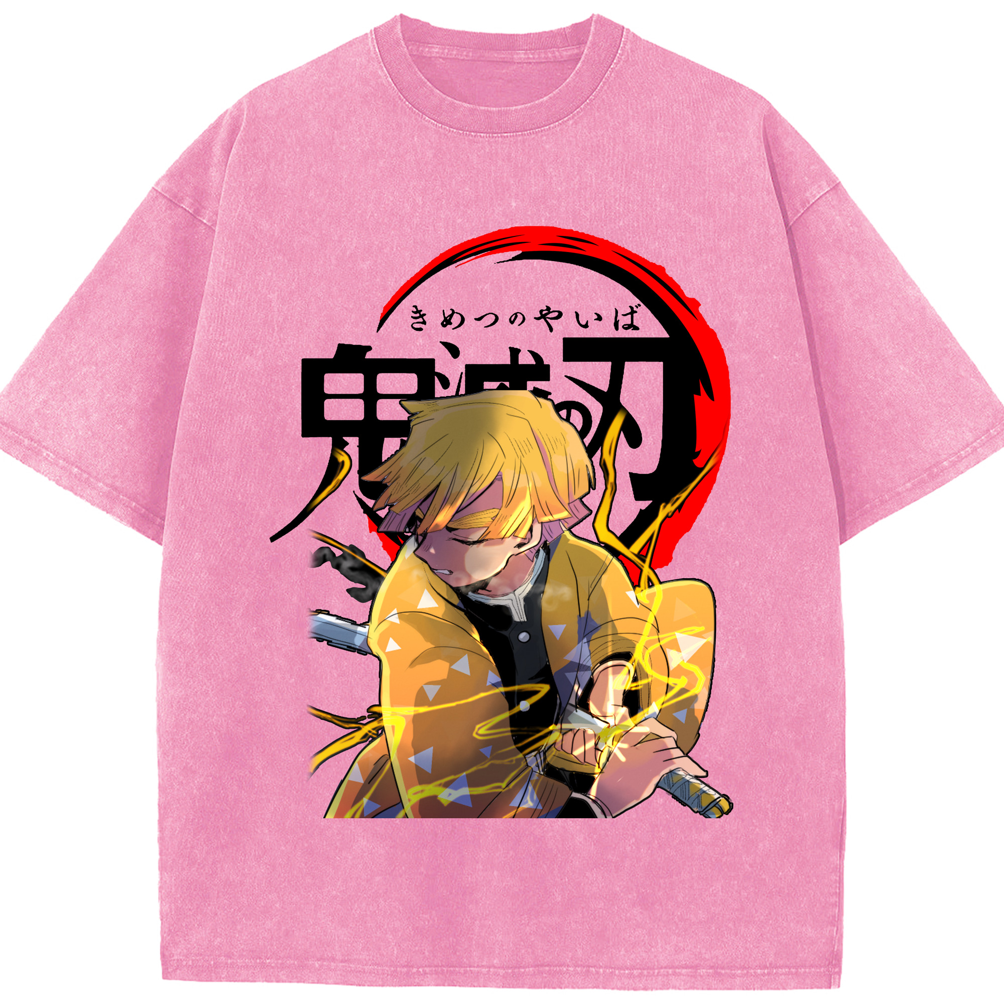 （画像用） 鬼滅の刃（きめつのやいば）我妻 善逸／あがつま ぜんいつ Agatsuma Zenitsu 綿100% ヴィンテージ風 半袖Tシャツ（フロントプリント）